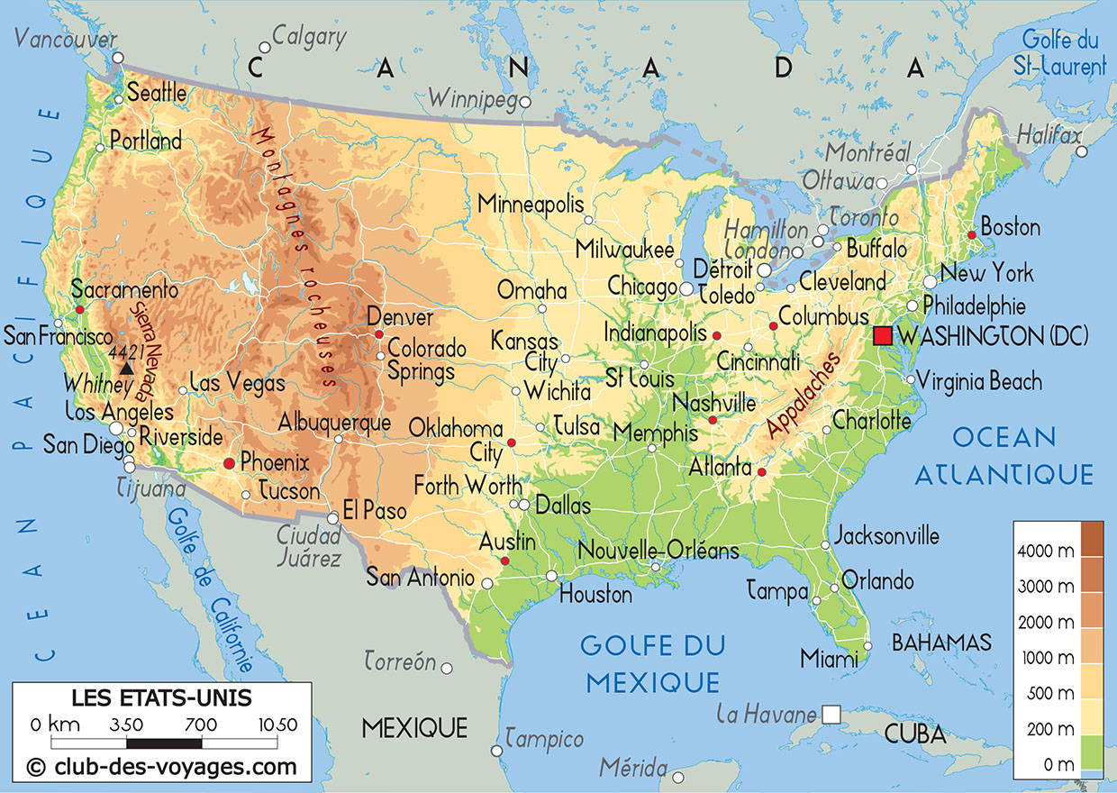 Carte des Etats Unis ou USA ou carte des USA.
